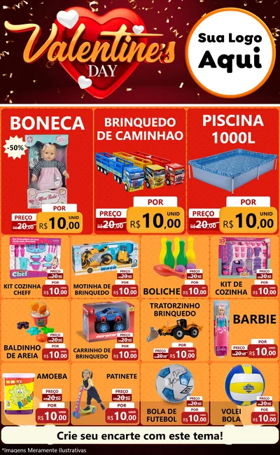 Modelo de Encarte para Encarte Grande com o tema Valentine's Day para Brinquedos