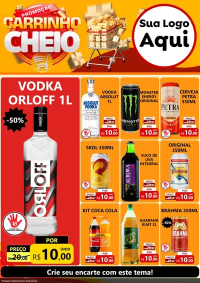 Modelo de Encarte para Encarte A4 Vertical com o tema Promoção carrinho cheio para Distribuidora de bebidas