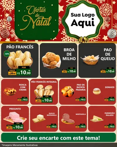 Modelo de Rede Social para Feed Instagram com o tema Natal de Ofertas para Padaria