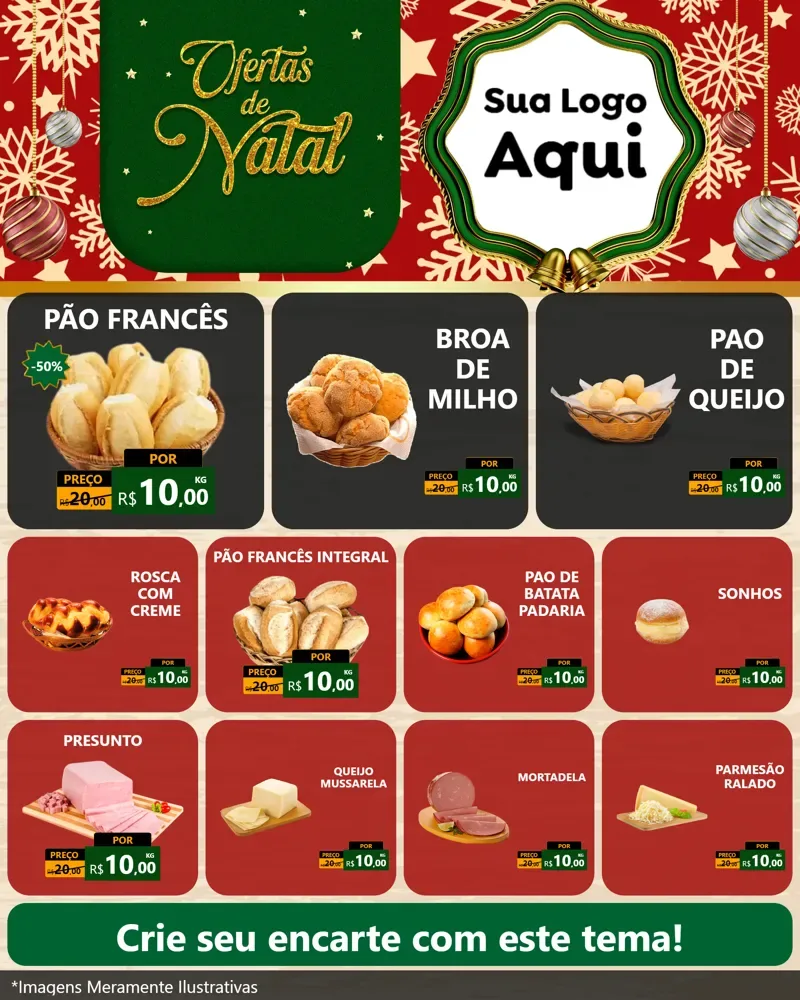 Modelo de Rede Social para Feed Instagram com o tema Natal de Ofertas para Padaria