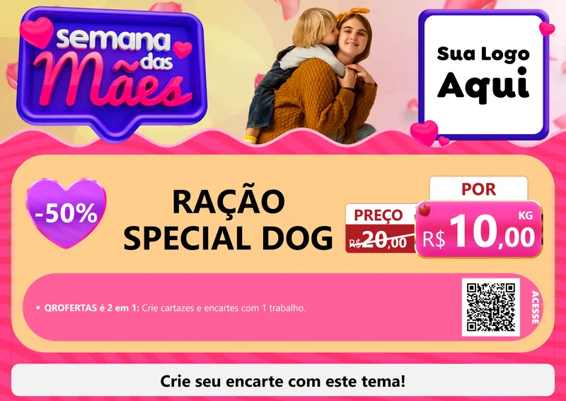 Modelo de Cartaz para Cartaz A4 Horizontal com o tema Semana das Mães para Pet Shop