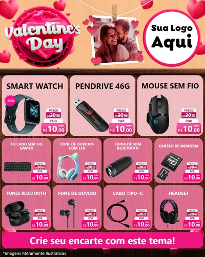 Modelo de Rede Social para Feed Instagram com o tema Valentine's Day para Informática