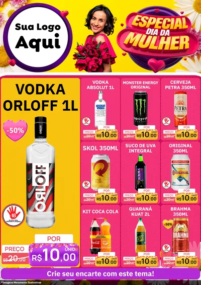 Modelo de Encarte para Encarte A4 Vertical com o tema Especial Dia da Mulher para Distribuidora de bebidas