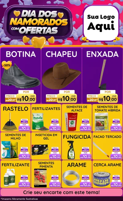 Modelo de Encarte para Encarte Grande com o tema Dia Dos Namorados Com Ofertas para Agropecuária