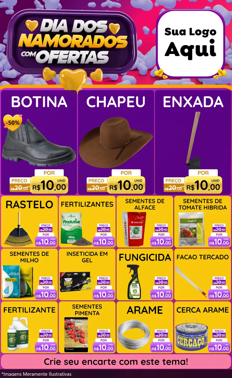 Modelo de Encarte para Encarte Grande com o tema Dia Dos Namorados Com Ofertas para Agropecuária