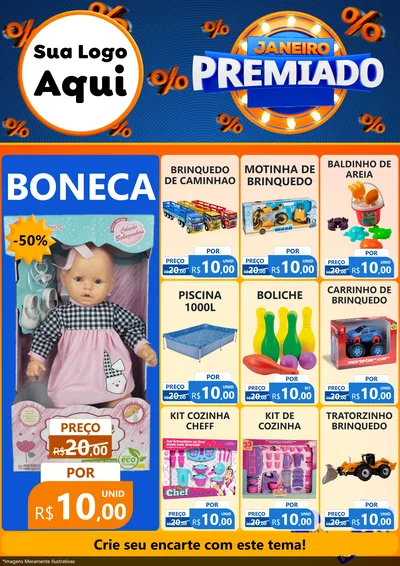 Modelo de Encarte para Encarte A4 Vertical com o tema Janeiro Premiado para Brinquedos