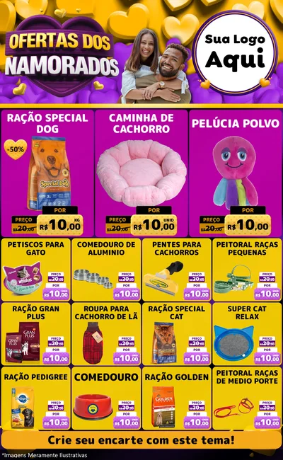 Modelo de Encarte para Encarte Grande com o tema Oferta Dos Namorados para Pet Shop