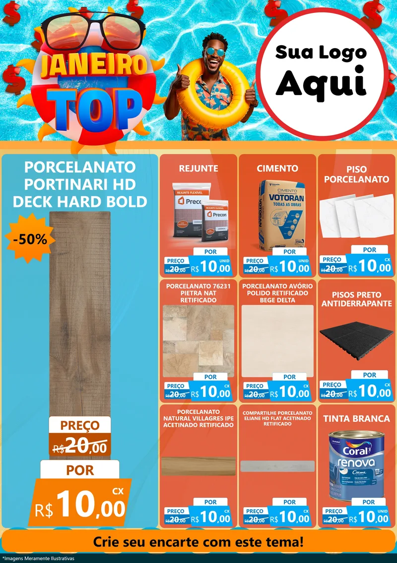 Modelo de Encarte para Encarte A4 Vertical com o tema Janeiro Top para Pisos e revestimentos