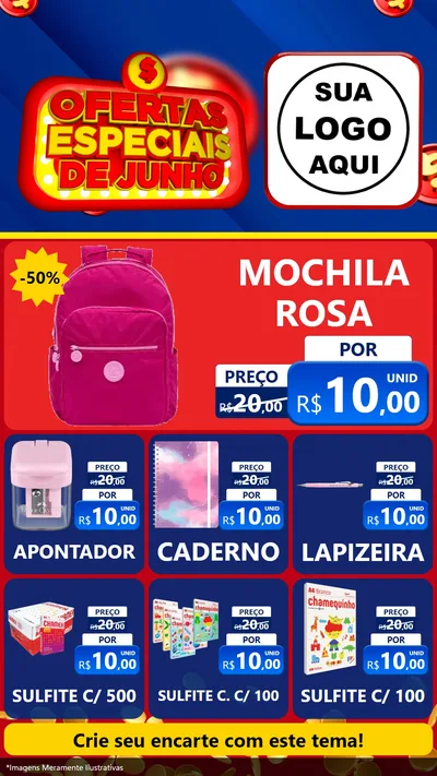 Modelo de Rede Social para Stories com o tema Ofertas Especiais de Junho para Papelaria