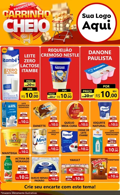 Modelo de Encarte para Encarte Grande com o tema Promoção carrinho cheio para Frios e Laticínios