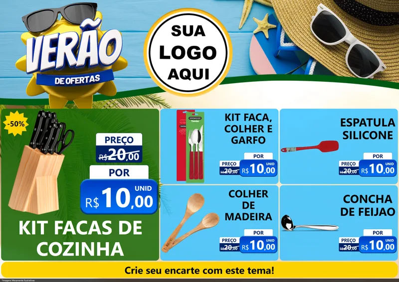 Modelo de Encarte para Encarte A4 Horizontal com o tema Verão de Ofertas para Utilidades Domésticas