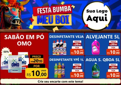 Modelo de Encarte para Encarte A4 Horizontal com o tema Festa Bumba meu Boi para Produtos de Limpeza