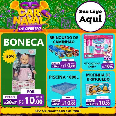 Modelo de Rede Social para Feed Facebook com o tema Carnaval de Ofertas para Brinquedos