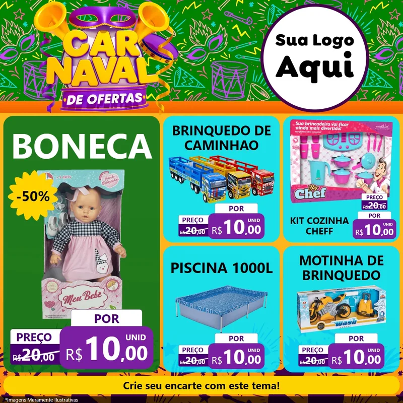 Modelo de Rede Social para Feed Facebook com o tema Carnaval de Ofertas para Brinquedos
