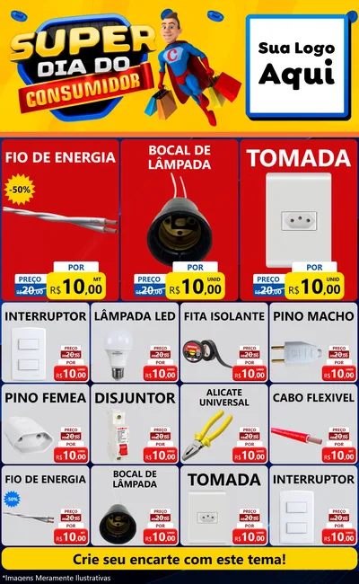 Modelo de Encarte para Encarte Grande com o tema Super Dia do Consumidor para Materiais Elétricos