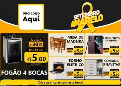 Modelo de Encarte para Encarte A4 Horizontal com o tema Setembro Amarelo para Móveis e Eletro
