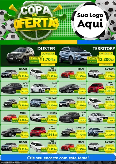 Modelo de Encarte para Encarte A4 Vertical com o tema Copa De Ofertas para Concessionaria de Carros