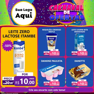 Modelo de Rede Social para Feed Facebook com o tema Carnaval de Ofertas para Frios e Laticínios