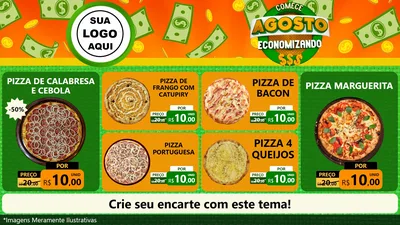 Modelo de TV para TV Horizontal com o tema Comece Agosto Economizando para Pizzaria