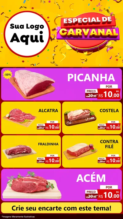 Modelo de TV para TV Vertical com o tema Especial de Carnaval para Açougue