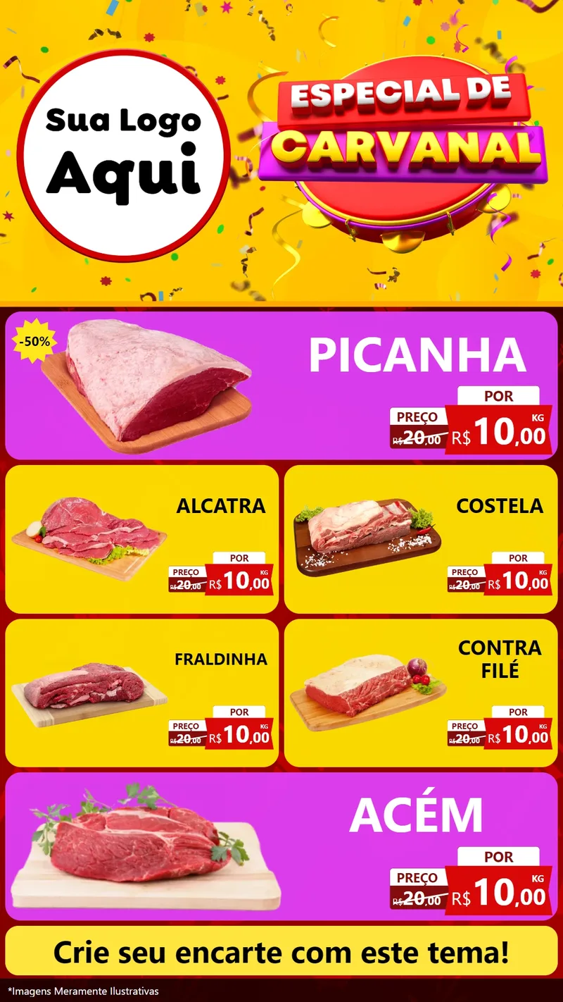 Modelo de TV para TV Vertical com o tema Especial de Carnaval para Açougue