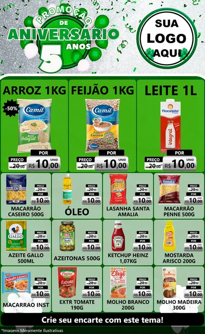 Modelo de Encarte para Encarte Grande com o tema Promoção de Aniversário - 5 Anos para Supermercado
