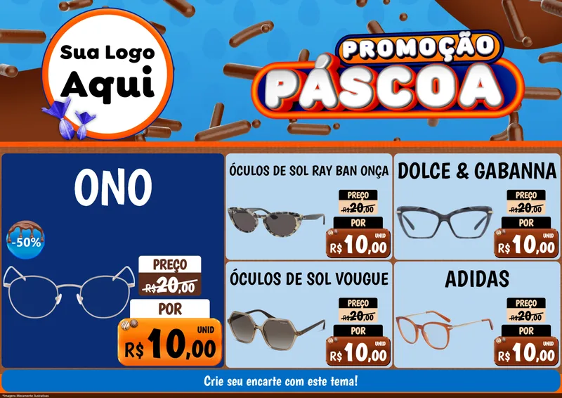 Modelo de Encarte para Encarte A4 Horizontal com o tema Promoção Páscoa para Óticas