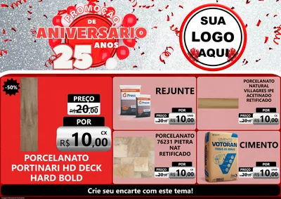 Modelo de Encarte para Encarte A4 Horizontal com o tema Promoção de Aniversário - 25Anos para Pisos e revestimentos