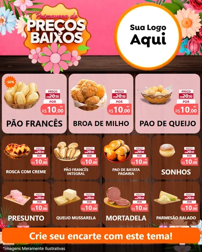 Modelo de Rede Social para Feed Instagram com o tema Primavera de Preços Baixos para Padaria