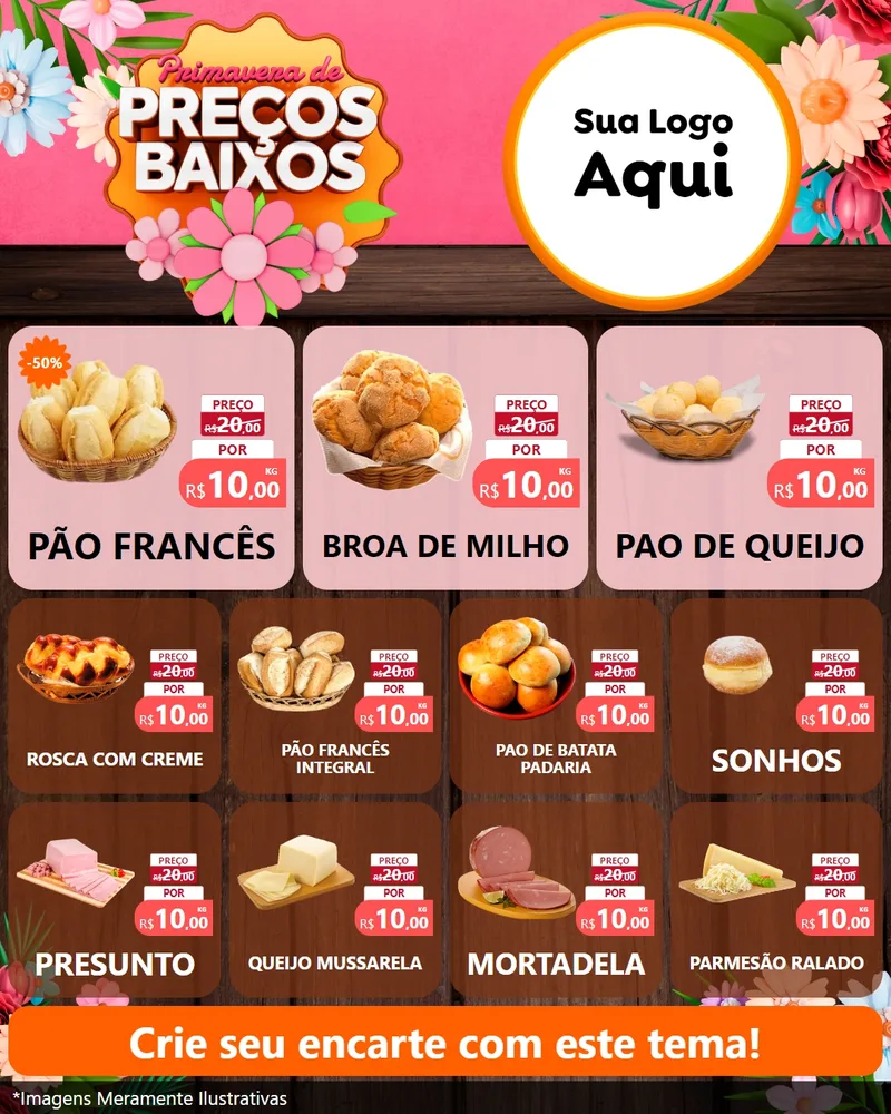 Modelo de Rede Social para Feed Instagram com o tema Primavera de Preços Baixos para Padaria