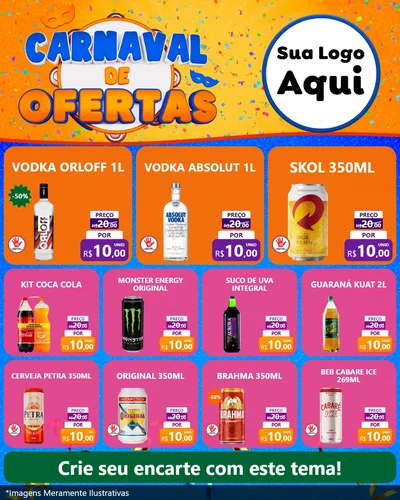 Modelo de Rede Social para Feed Instagram com o tema Carnaval de Ofertas para Distribuidora de bebidas