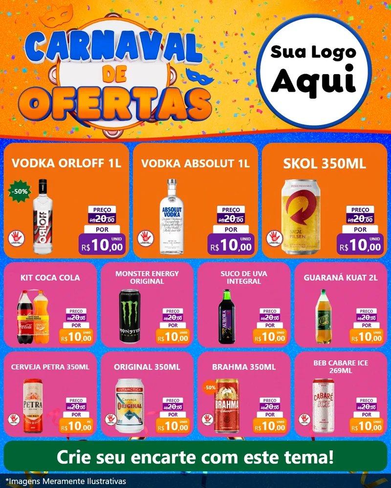 Modelo de Rede Social para Feed Instagram com o tema Carnaval de Ofertas para Distribuidora de bebidas