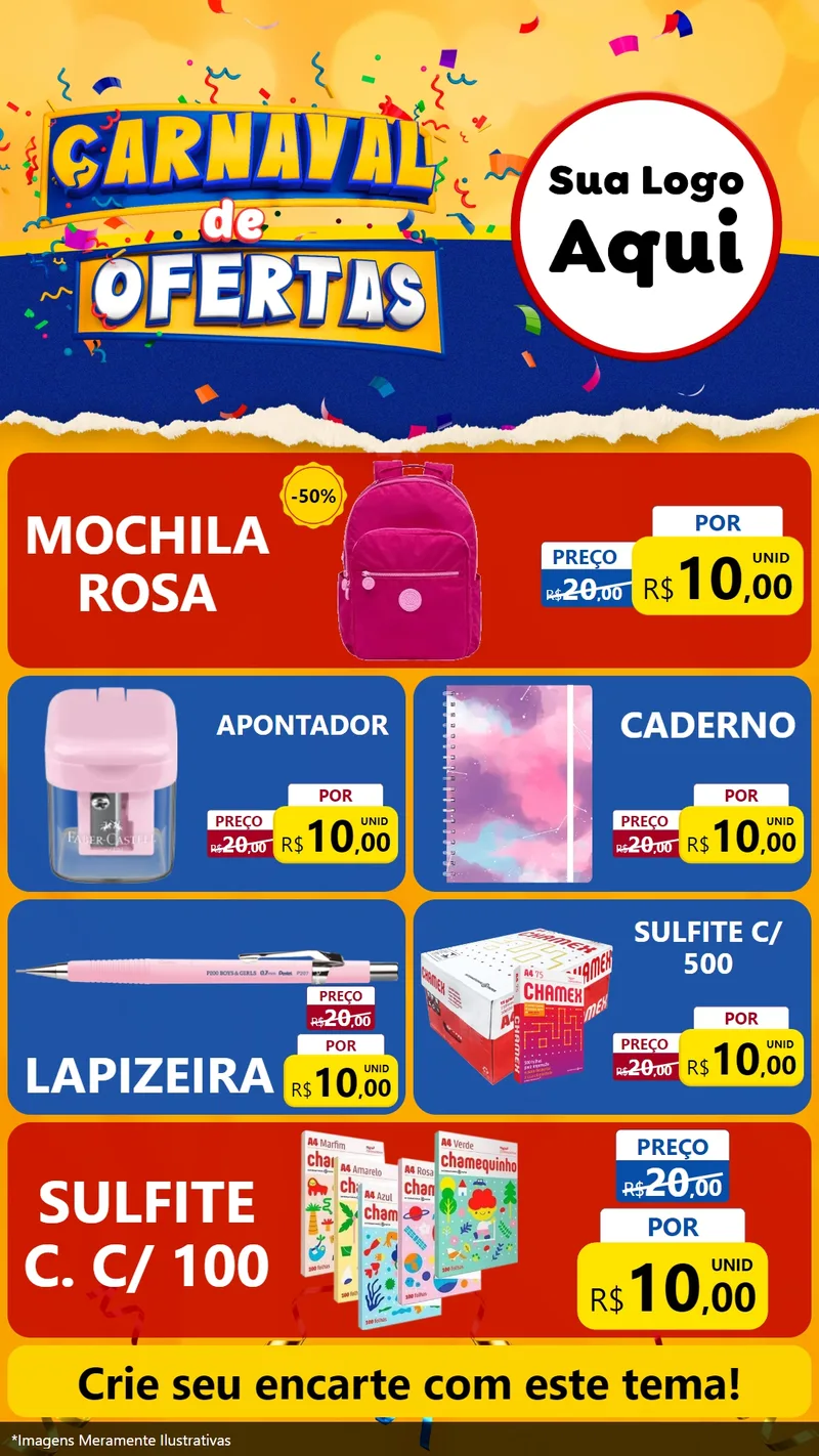Modelo de TV para TV Vertical com o tema Carnaval de Ofertas para Papelaria