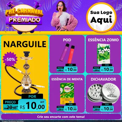 Modelo de Rede Social para Feed Facebook com o tema Pré-Carnaval Premiado para Tabacaria