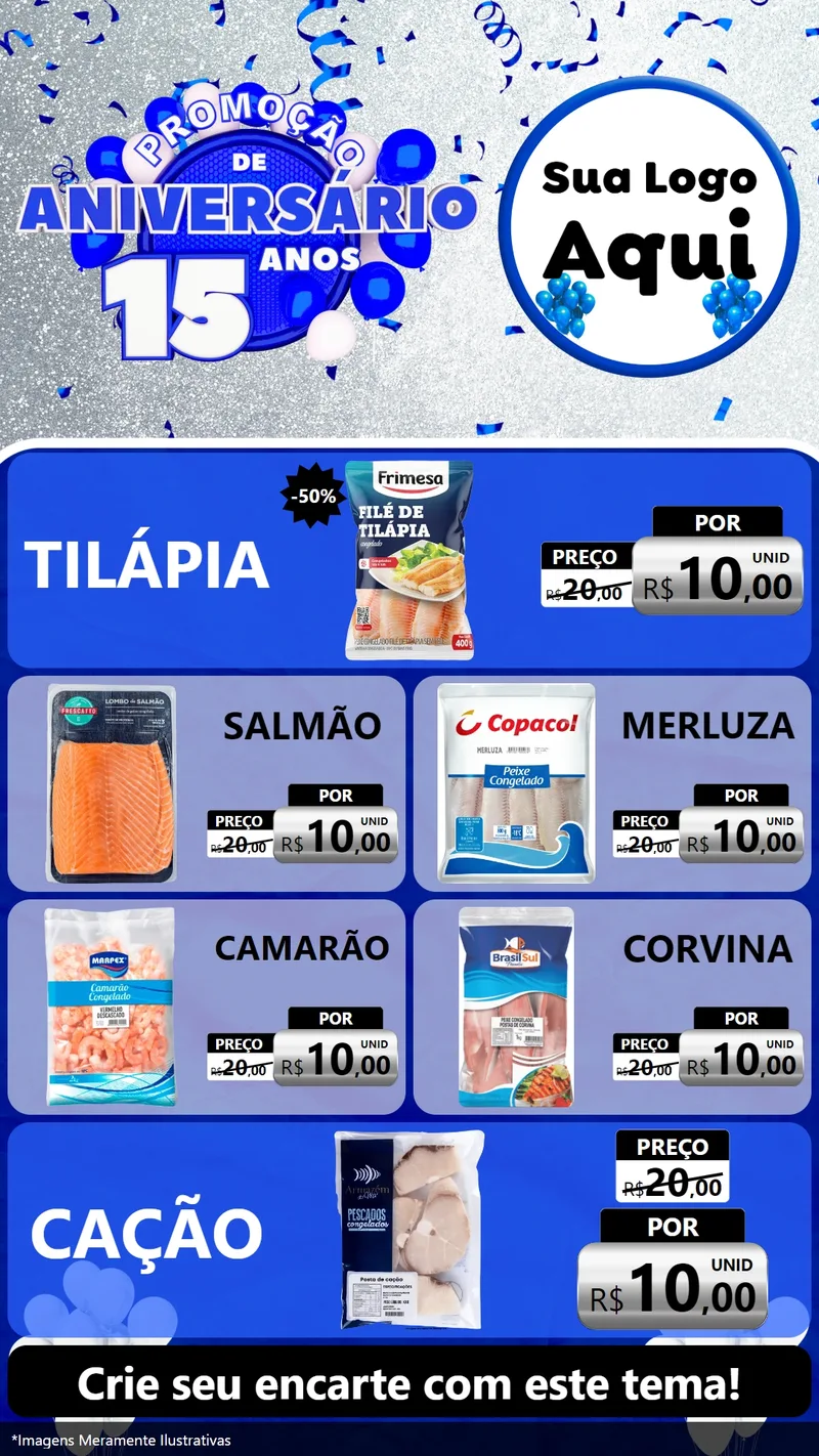Modelo de TV para TV Vertical com o tema Promoção de Aniversário - 15 Anos para Peixaria