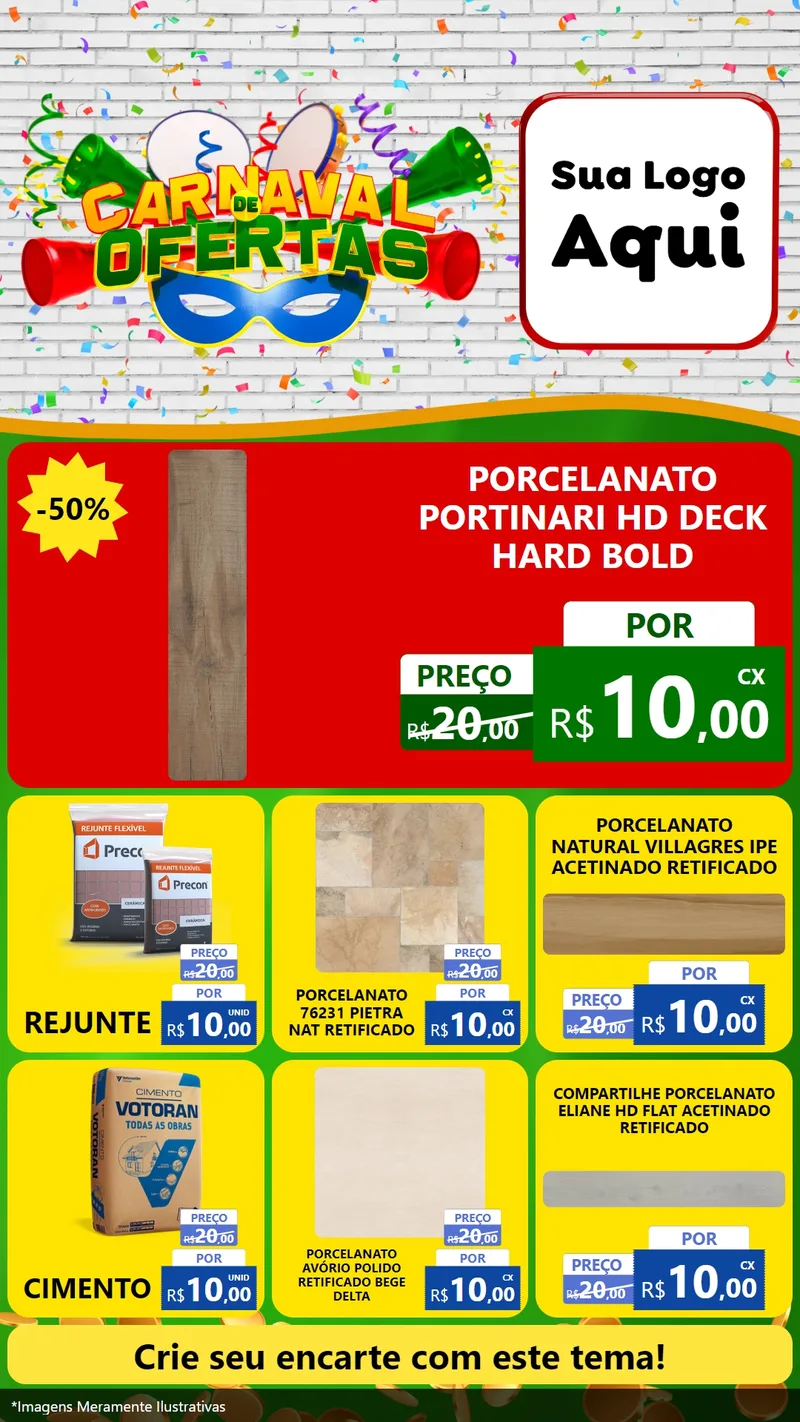 Modelo de Rede Social para Stories com o tema Carnaval de Ofertas para Pisos e revestimentos