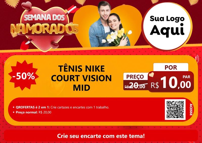 Modelo de Cartaz para Cartaz A4 Horizontal com o tema Semana dos Namorados para Calçados