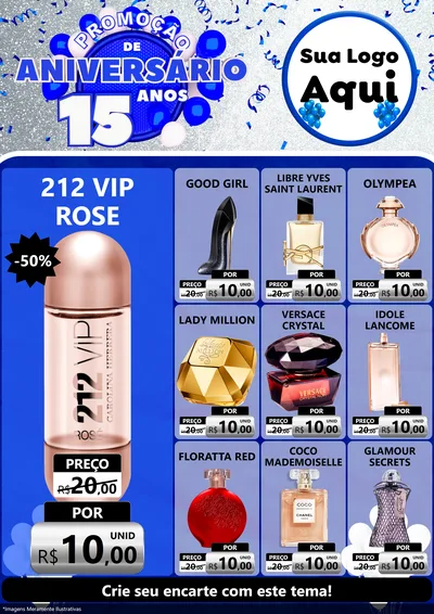 Modelo de Encarte para Encarte A4 Vertical com o tema Promoção de Aniversário - 15 Anos para Perfumes