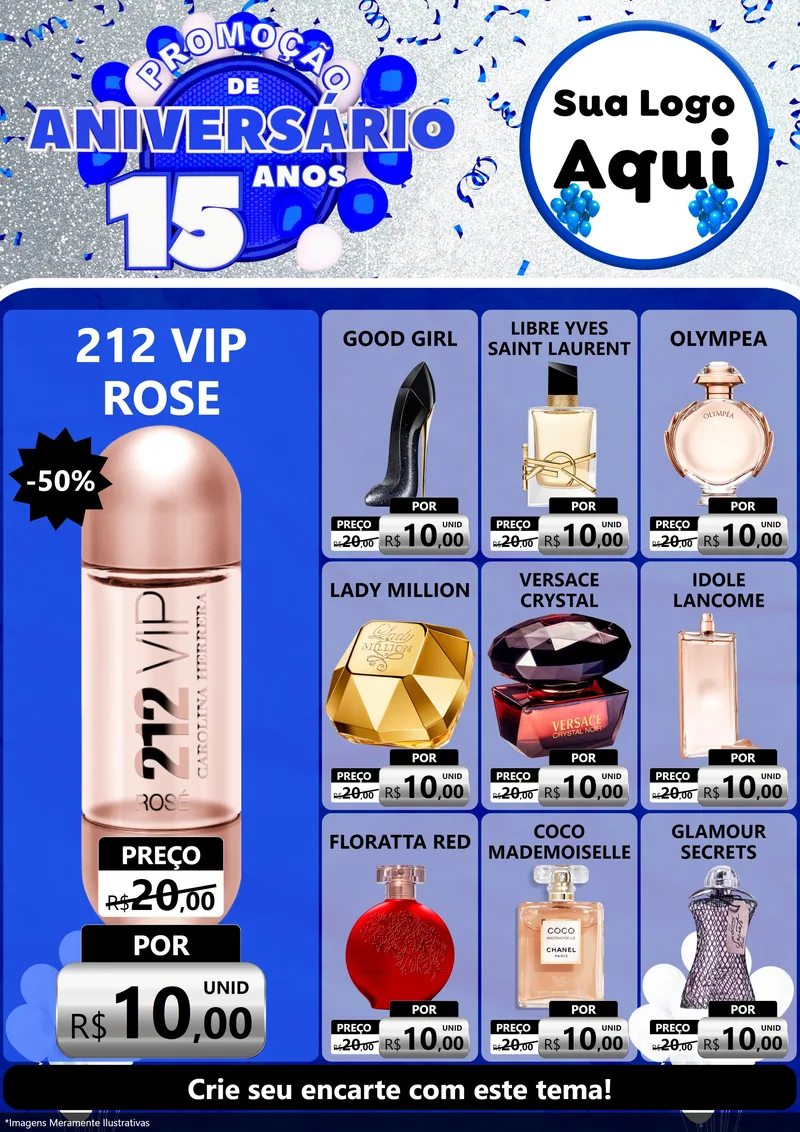 Modelo de Encarte para Encarte A4 Vertical com o tema Promoção de Aniversário - 15 Anos para Perfumes