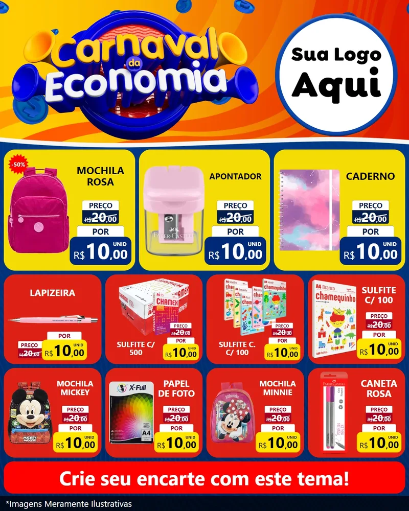 Modelo de Rede Social para Feed Instagram com o tema Carnaval da Economia para Papelaria