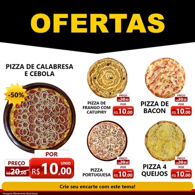 Modelo de Rede Social para Feed Facebook com o tema Ofertas Preto e Vermelho Cartaz para Pizzaria