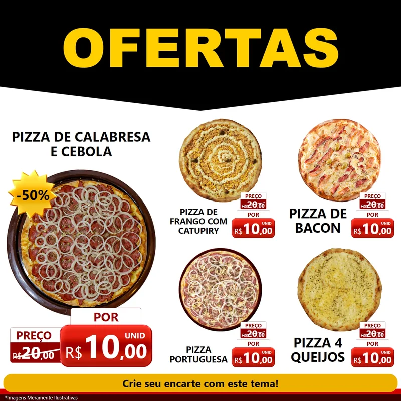 Modelo de Rede Social para Feed Facebook com o tema Ofertas Preto e Vermelho Cartaz para Pizzaria