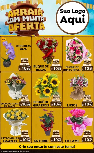 Modelo de Encarte para Encarte Grande com o tema Ofertas de São João - Junina para Floricultura e jardim