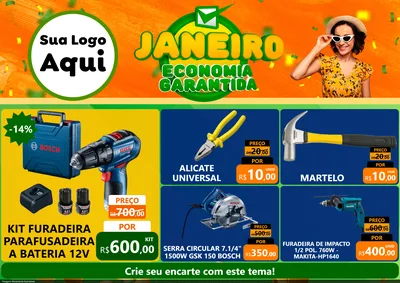 Modelo de Encarte para Encarte A4 Horizontal com o tema Janeiro - Economia Garantida para Maquinas e Ferramentas