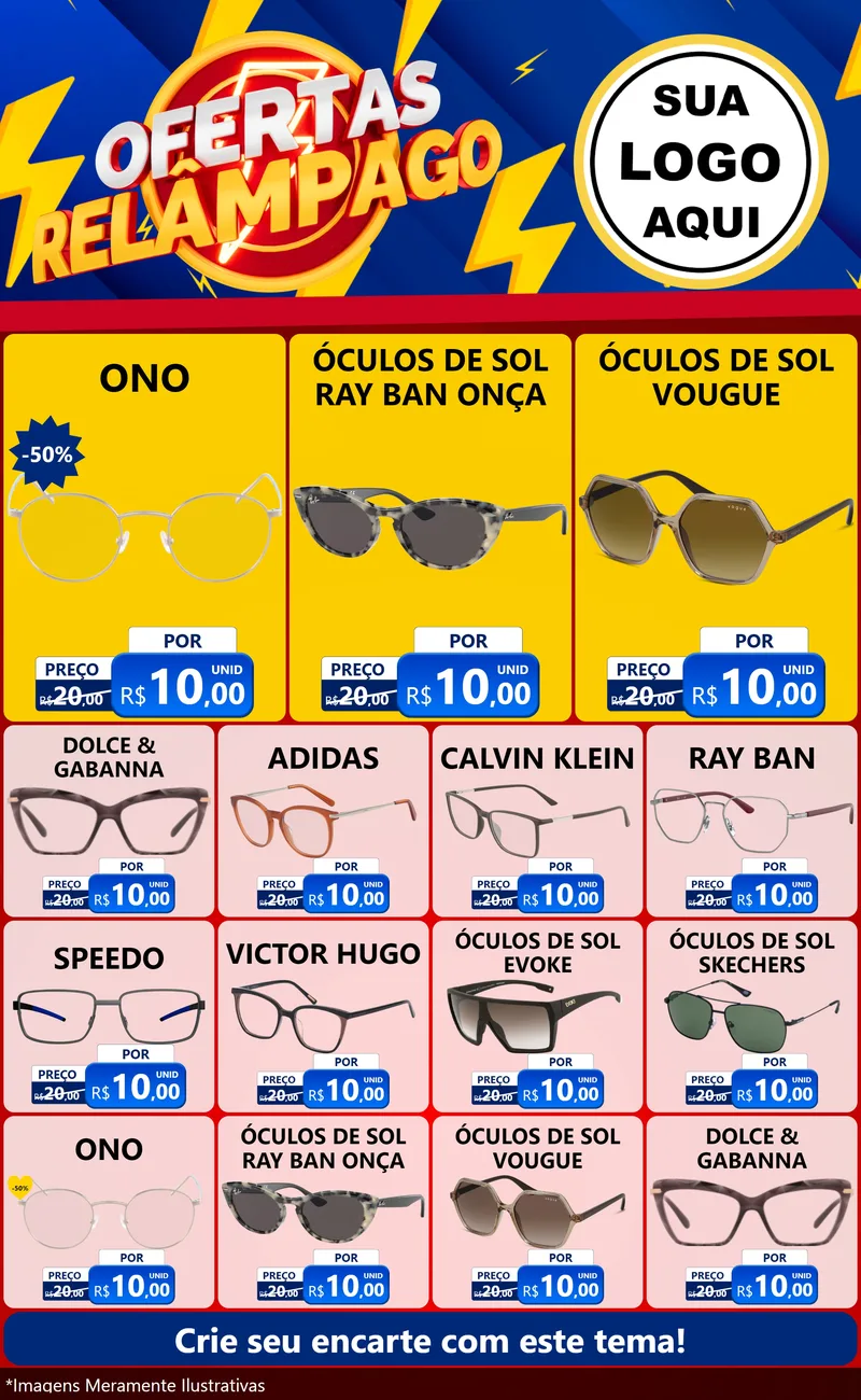 Modelo de Encarte para Encarte Grande com o tema Ofertas Relâmpago para Óticas