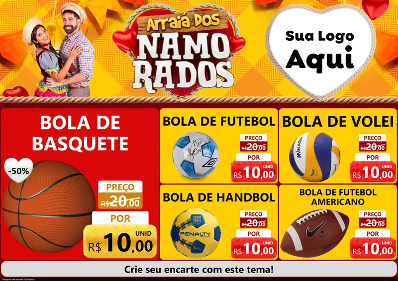 Modelo de Encarte para Encarte A4 Horizontal com o tema Arraiá dos Namorados para Artigos Esportivos