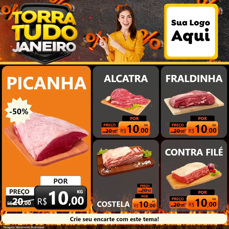 Modelo de Rede Social para Feed Facebook com o tema Torra Tudo Janeiro para Açougue