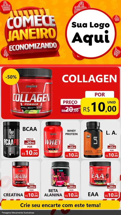 Modelo de Rede Social para Stories com o tema Comece Janeiro Economizando para Suplementos alimentares