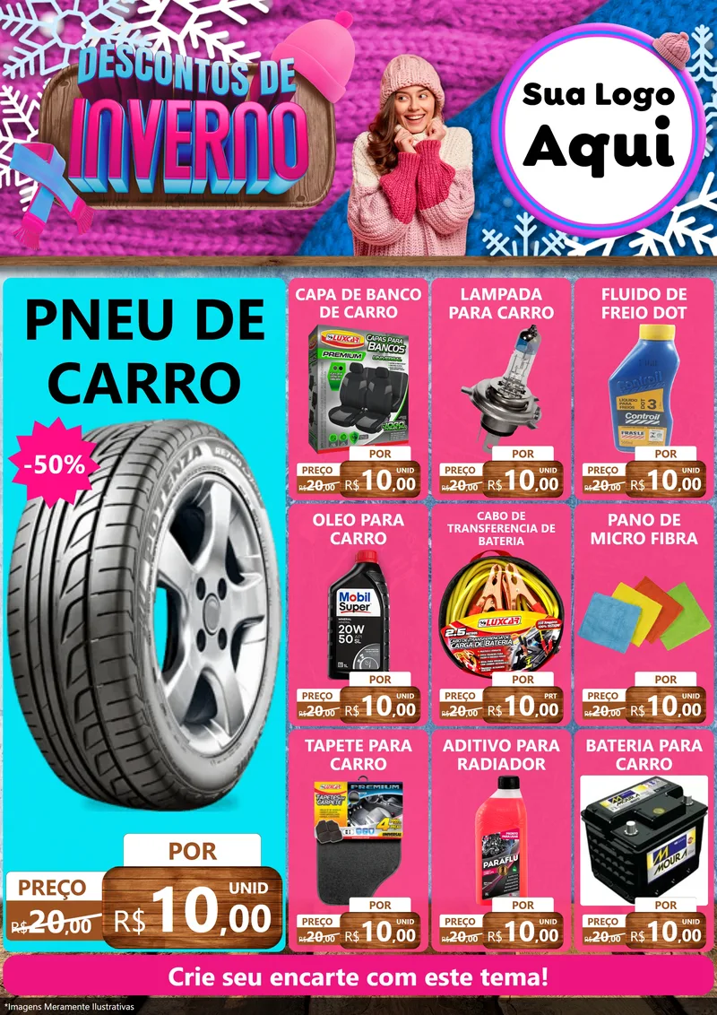Modelo de Encarte para Encarte A4 Vertical com o tema Descontos de Inverno para Auto peças