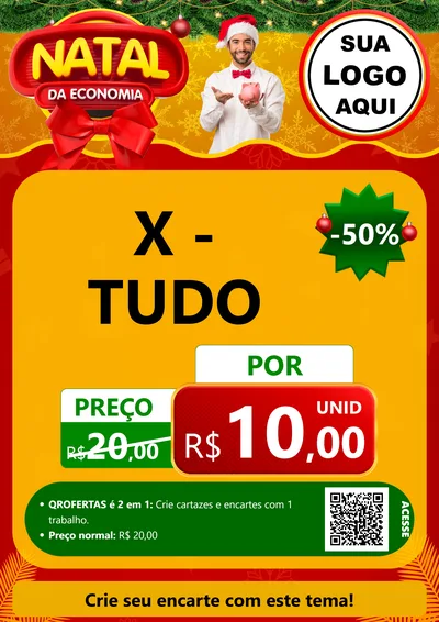 Modelo de Cartaz para Cartaz A4 Vertical com o tema Natal da Economia para Hamburgueria